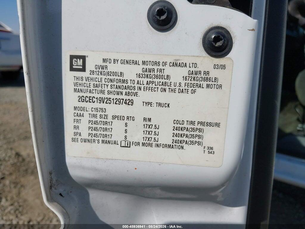 2GCEC19V251297429 2005 CHEVROLET SILVERADO 1500 photo no. 9