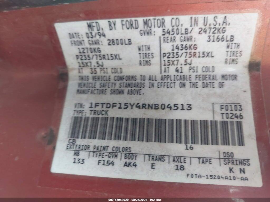 1FTDF15Y4RNB04513 1994 FORD F150 photo no. 9
