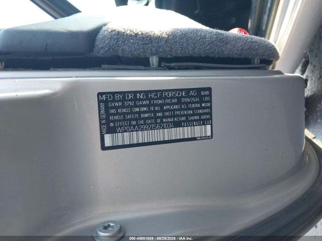 WP0AA29921S621034 2001 PORSCHE 911 photo no. 9