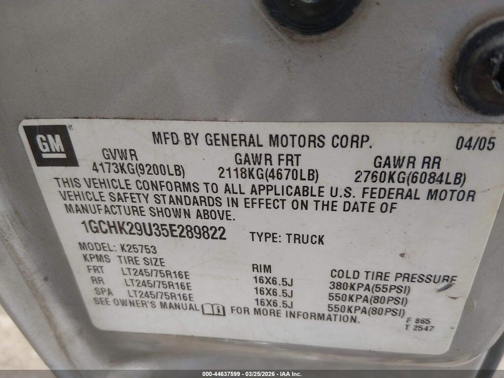 1GCHK29U35E289822 2005 CHEVROLET SILVERADO 2500HD photo no. 9