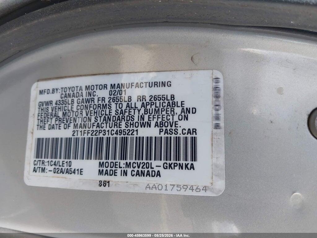 2T1FF22P31C495221 2001 TOYOTA CAMRY SOLARA photo no. 9