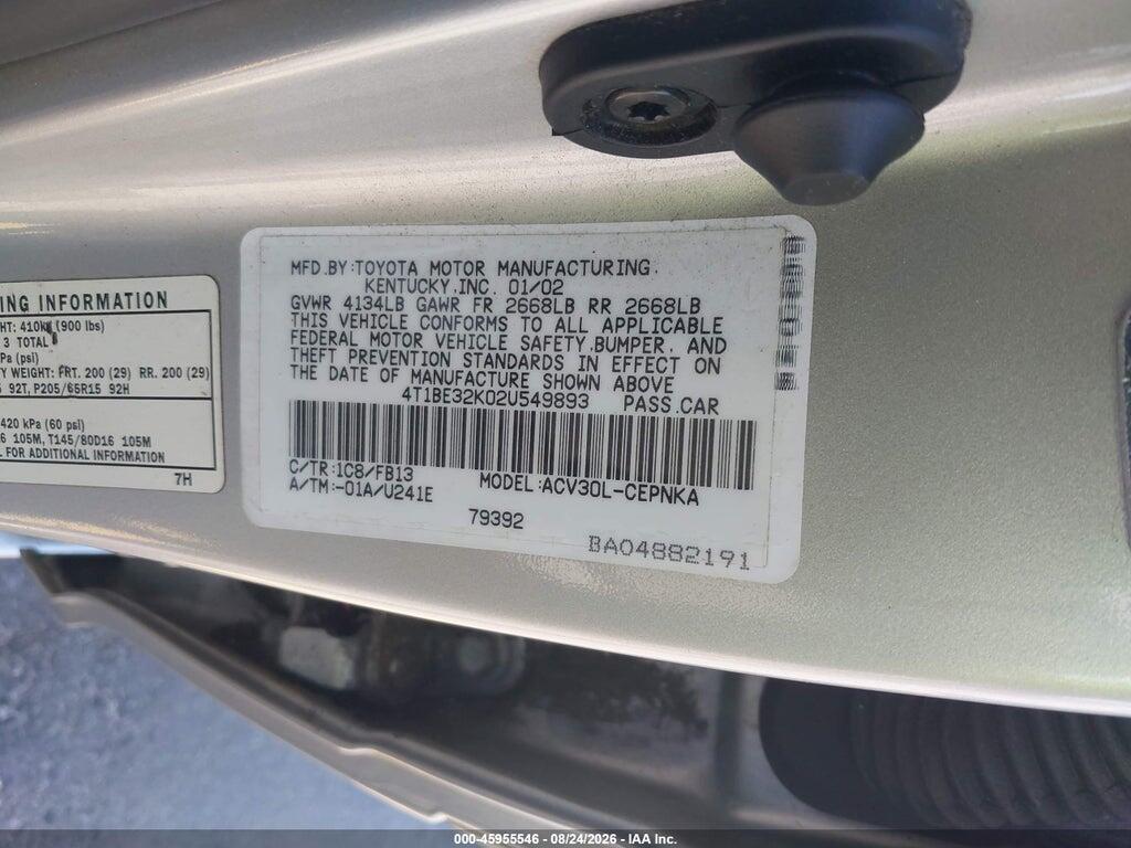 4T1BE32K02U549893 2002 TOYOTA CAMRY photo no. 9