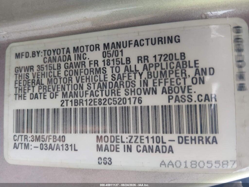 2T1BR12E82C520176 2002 TOYOTA COROLLA photo no. 9