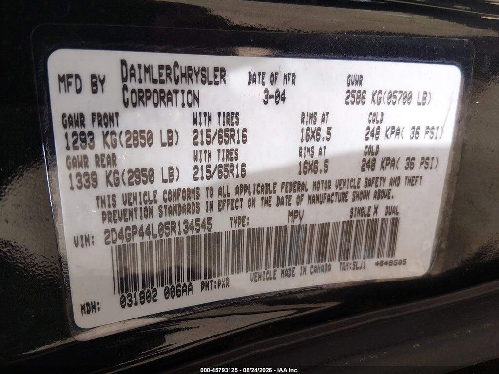 2D4GP44L05R134545 2005 DODGE GRAND CARAVAN photo no. 9