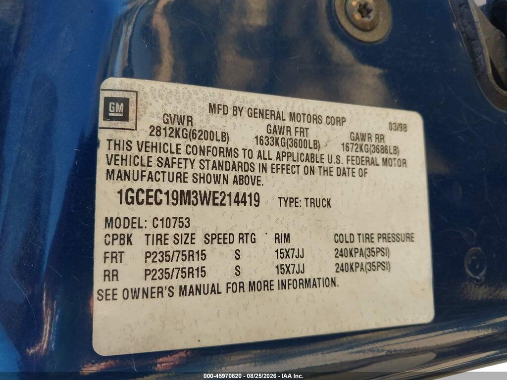 1GCEC19M3WE214419 1998 CHEVROLET C1500 photo no. 9