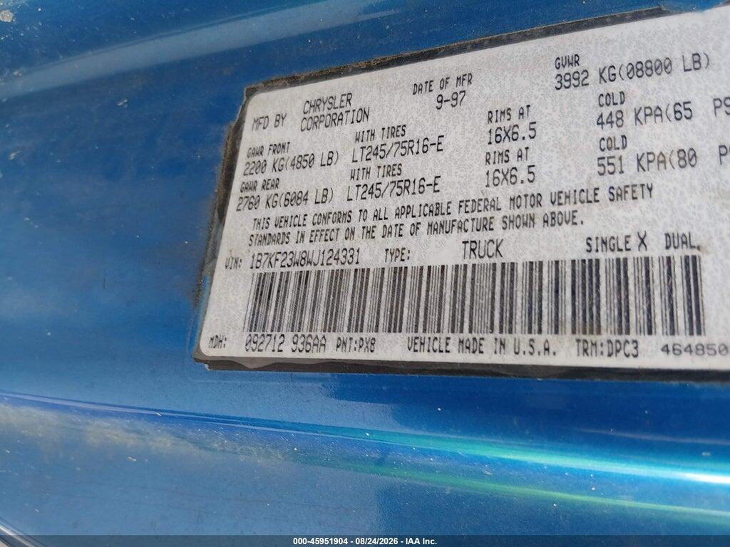 1B7KF23W8WJ124331 1998 DODGE RAM 2500 photo no. 9