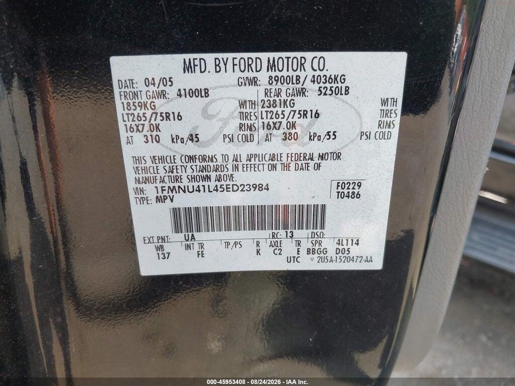 1FMNU41L45ED23984 2005 FORD EXCURSION photo no. 9