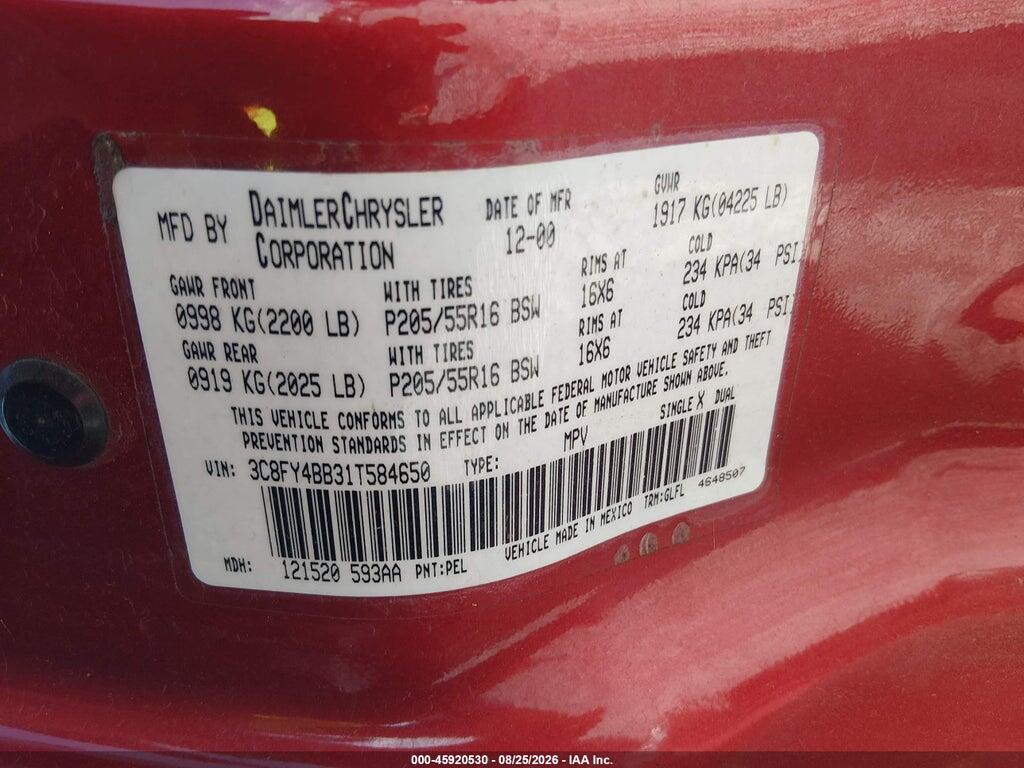 3C8FY4BB31T584650 2001 CHRYSLER PT CRUISER photo no. 9