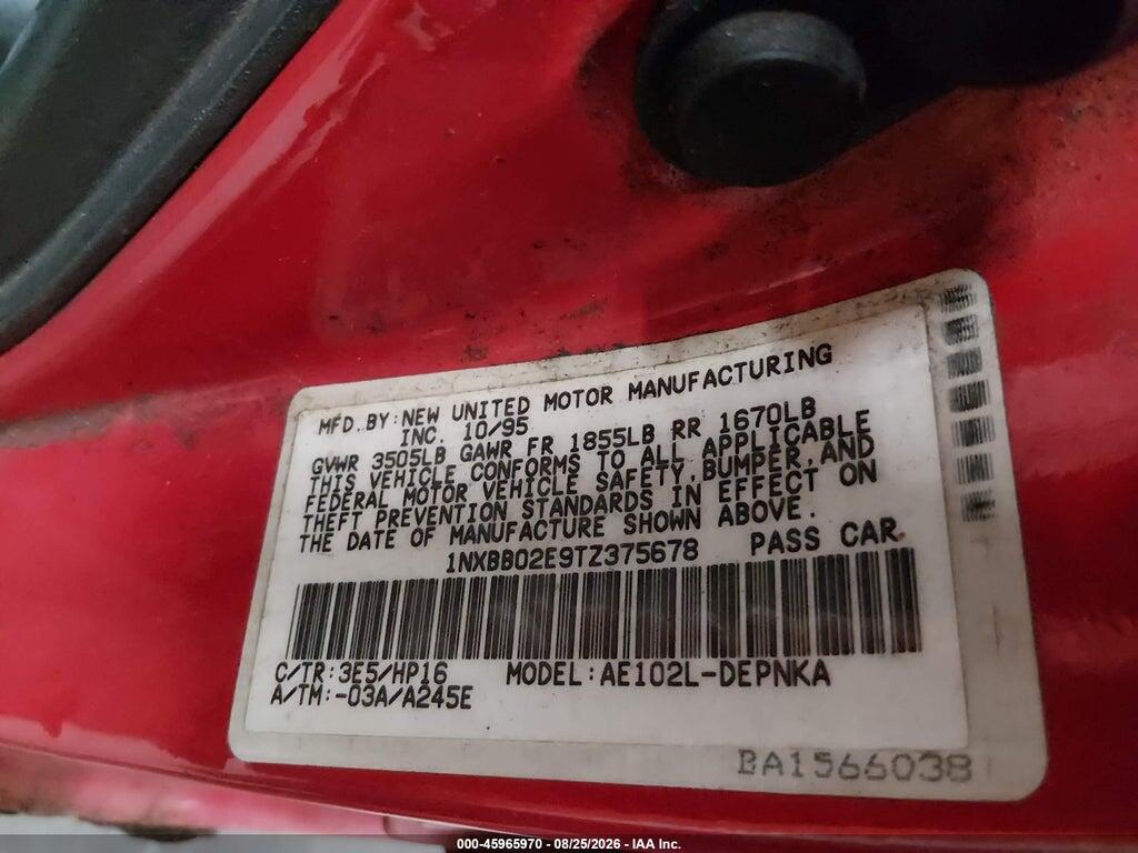 1NXBB02E9TZ375678 1996 TOYOTA COROLLA photo no. 9