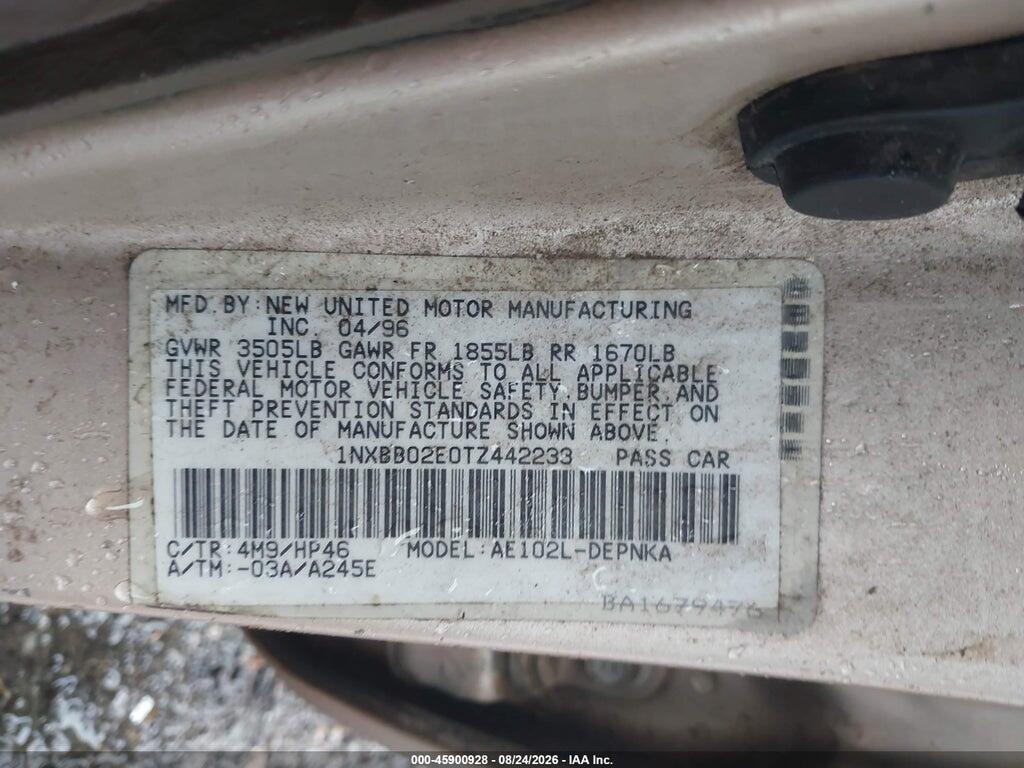 1NXBB02E0TZ442233 1996 TOYOTA COROLLA photo no. 9