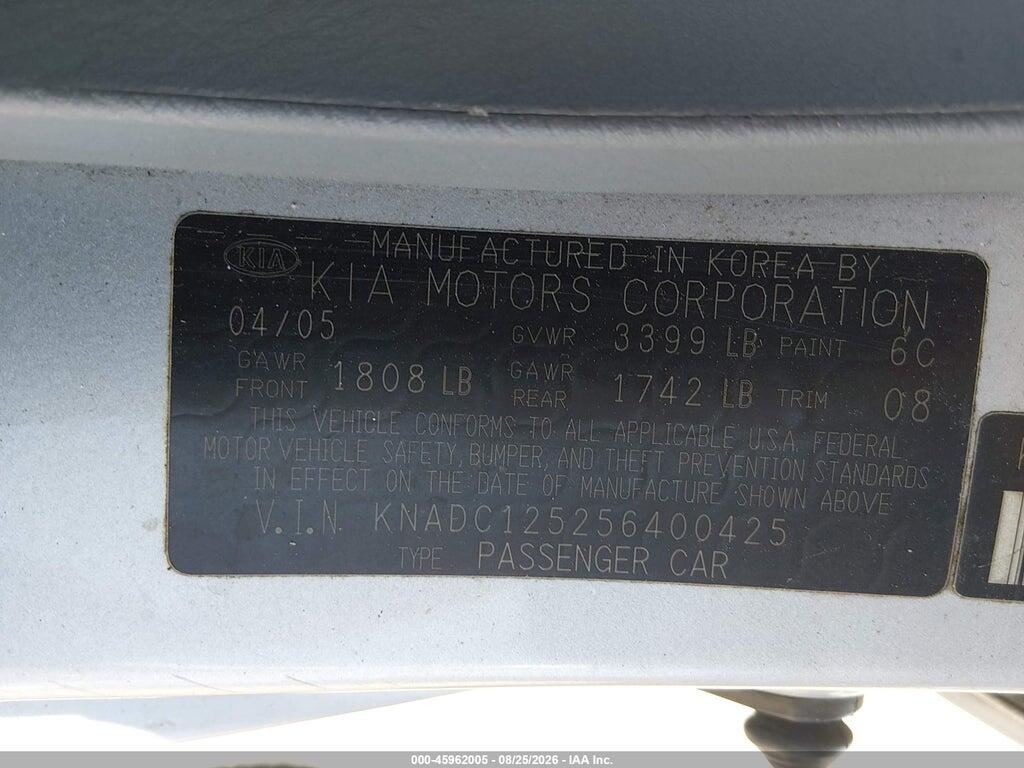 KNADC125256400425 2005 KIA RIO photo no. 9