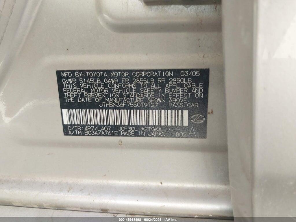 JTHBN36F755019127 2005 LEXUS LS 430 photo no. 9