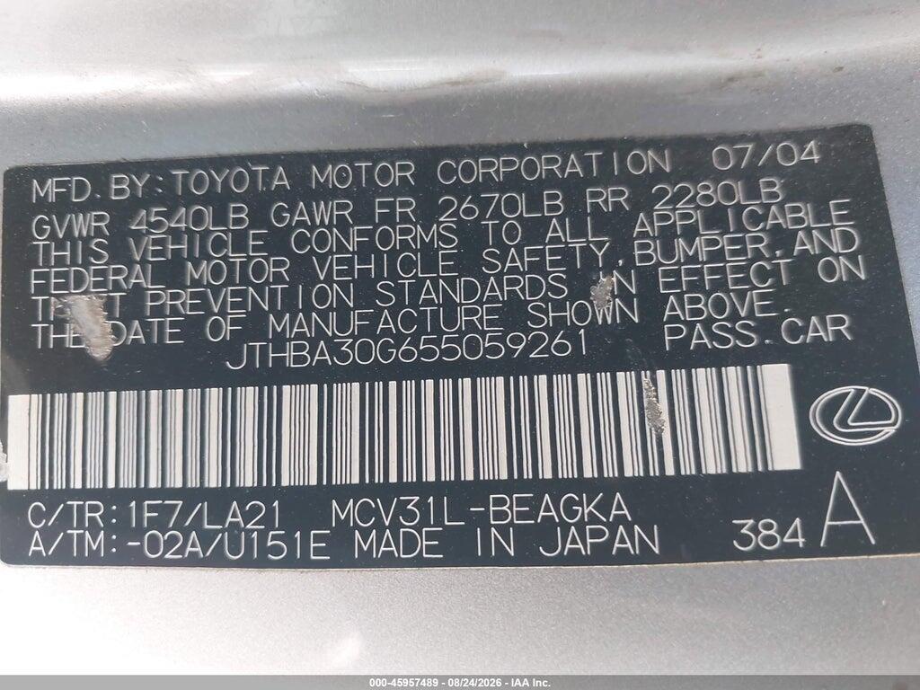 JTHBA30G655059261 2005 LEXUS ES 330 photo no. 9