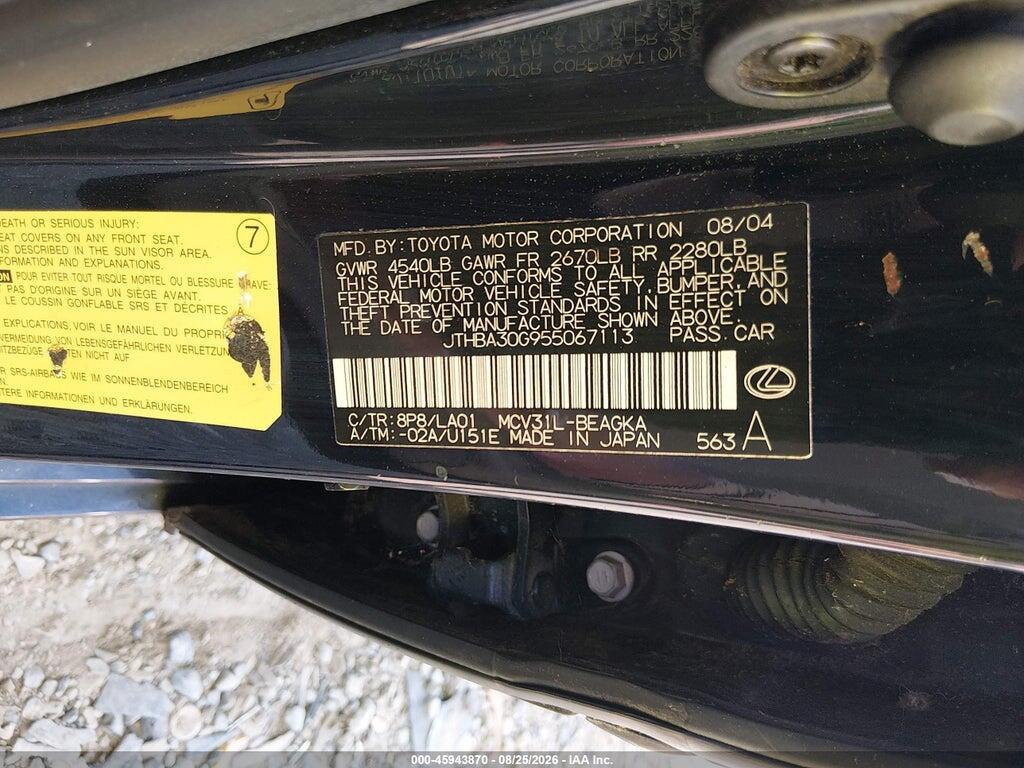 JTHBA30G955067113 2005 LEXUS ES 330 photo no. 9