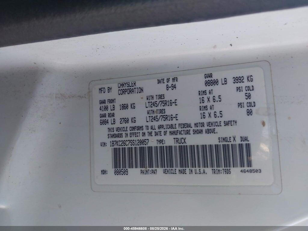 1B7KC26C7SS120057 1995 DODGE RAM 2500 photo no. 9