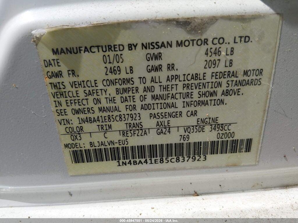 1N4BA41E85C837923 2005 NISSAN MAXIMA photo no. 9