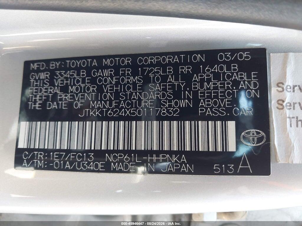 JTKKT624X50117832 2005 SCION XA photo no. 9