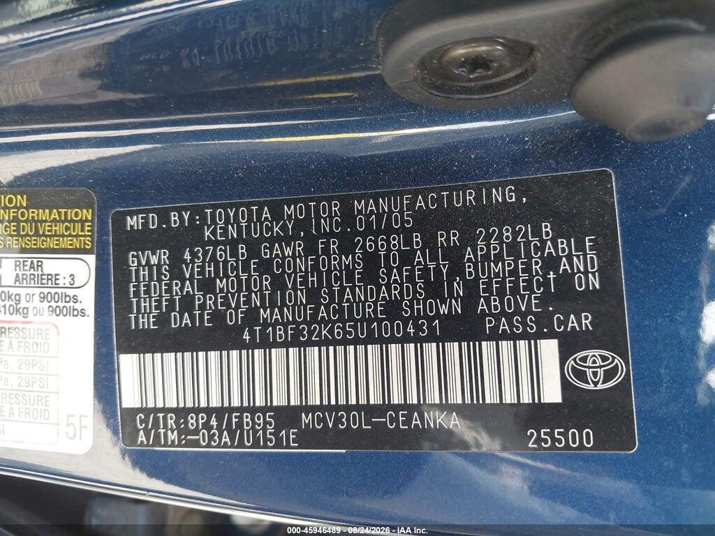 4T1BF32K65U100431 2005 TOYOTA CAMRY photo no. 9