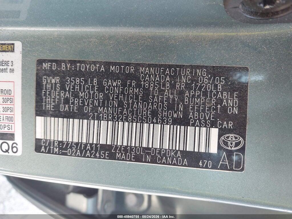 2T1BR32E85C504639 2005 TOYOTA COROLLA photo no. 9