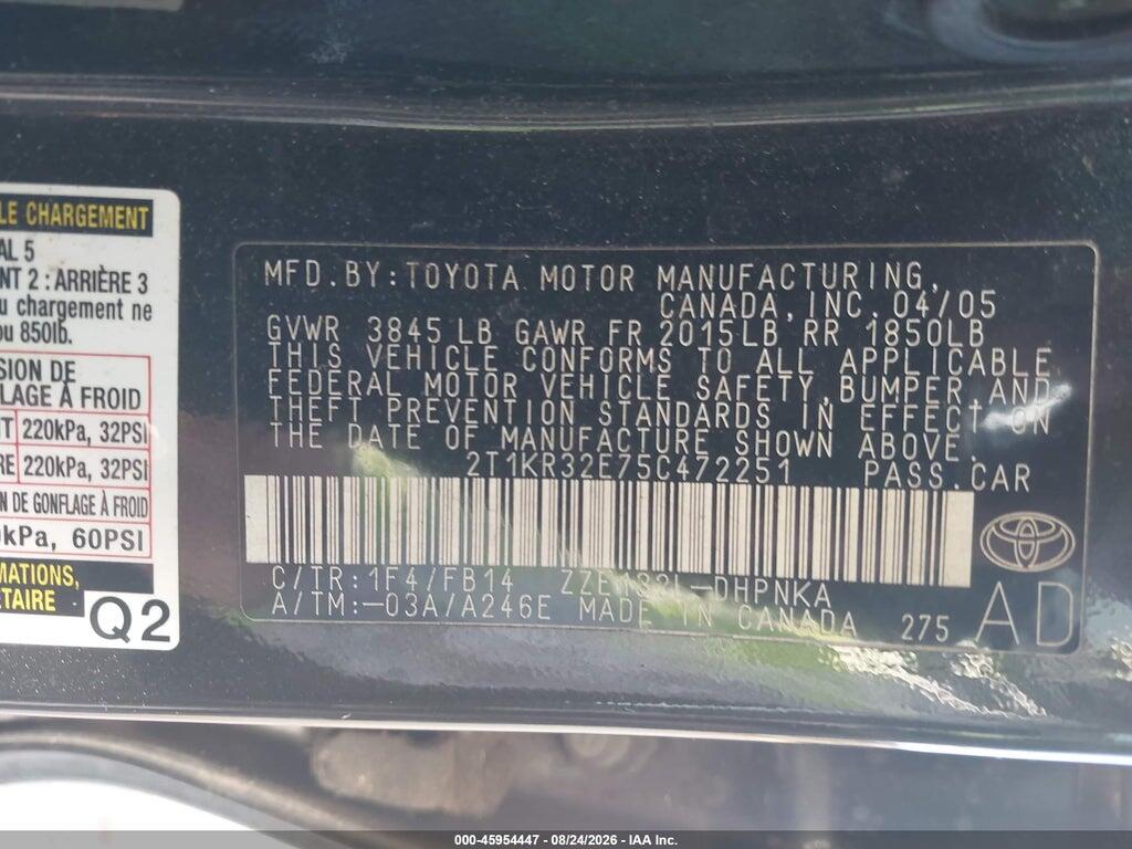 2T1KR32E75C472251 2005 TOYOTA MATRIX photo no. 9