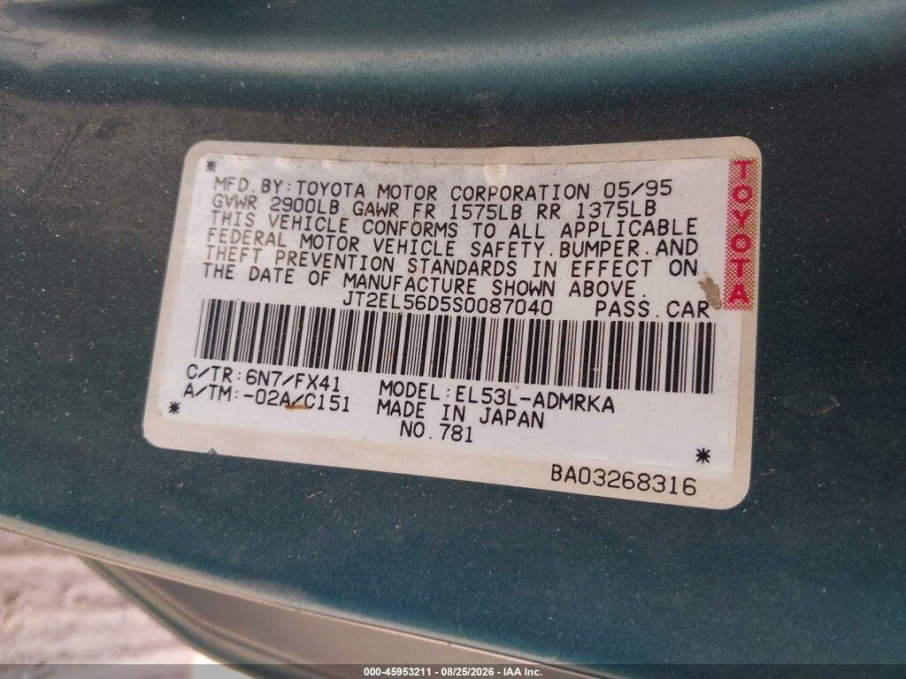 JT2EL56D5S0087040 1995 TOYOTA TERCEL photo no. 9