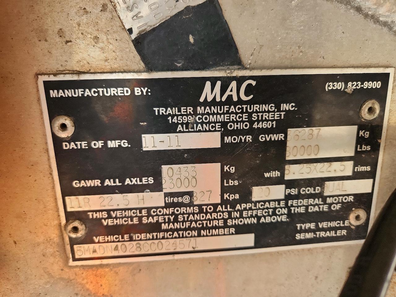5MADN4028CC024571 2012 MAC TRAILER MANUFACTURING DUMP BODY photo no. 8