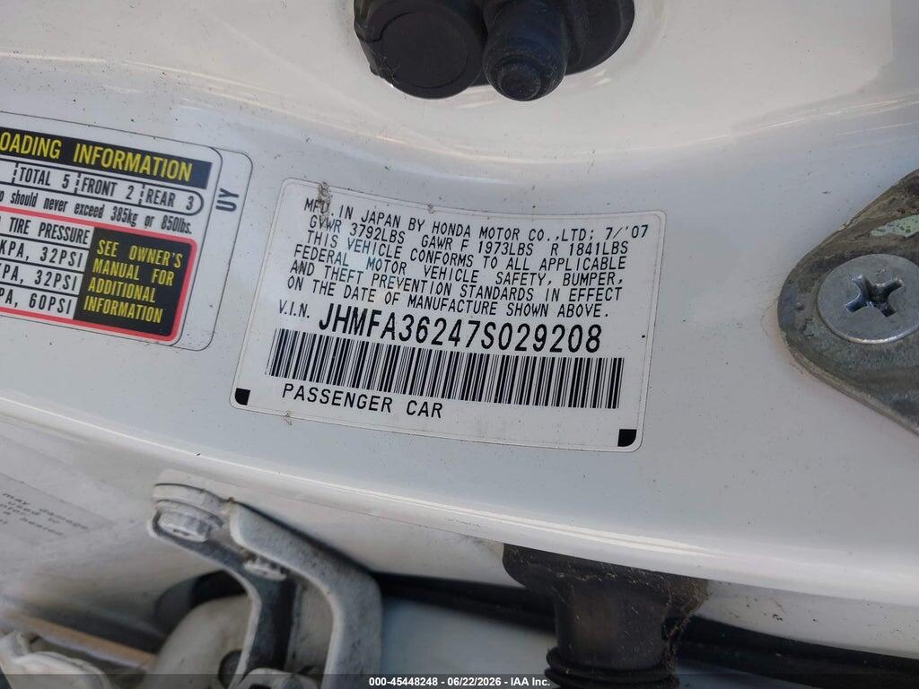 JHMFA36247S029208 2007 HONDA CIVIC HYBRID photo no. 9