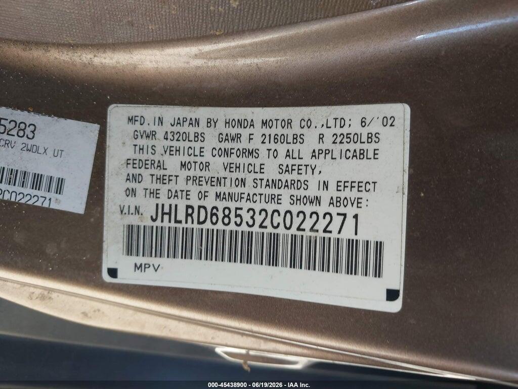 JHLRD68532C022271 2002 HONDA CR-V photo no. 9