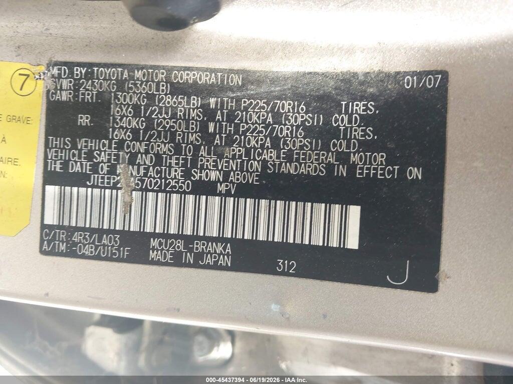 JTEEP21A570212550 2007 TOYOTA HIGHLANDER photo no. 9