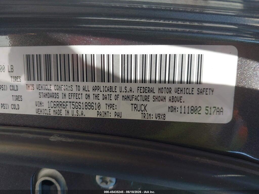 1C6RR6FT5GS189610 2016 RAM 1500 photo no. 9