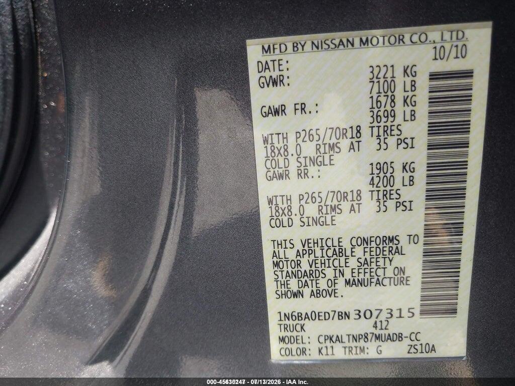 1N6BA0ED7BN307315 2011 NISSAN TITAN photo no. 9