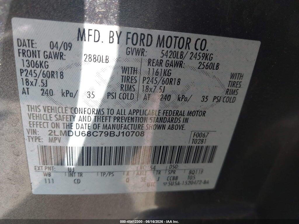 2LMDU68C79BJ10708 2009 LINCOLN MKX photo no. 9