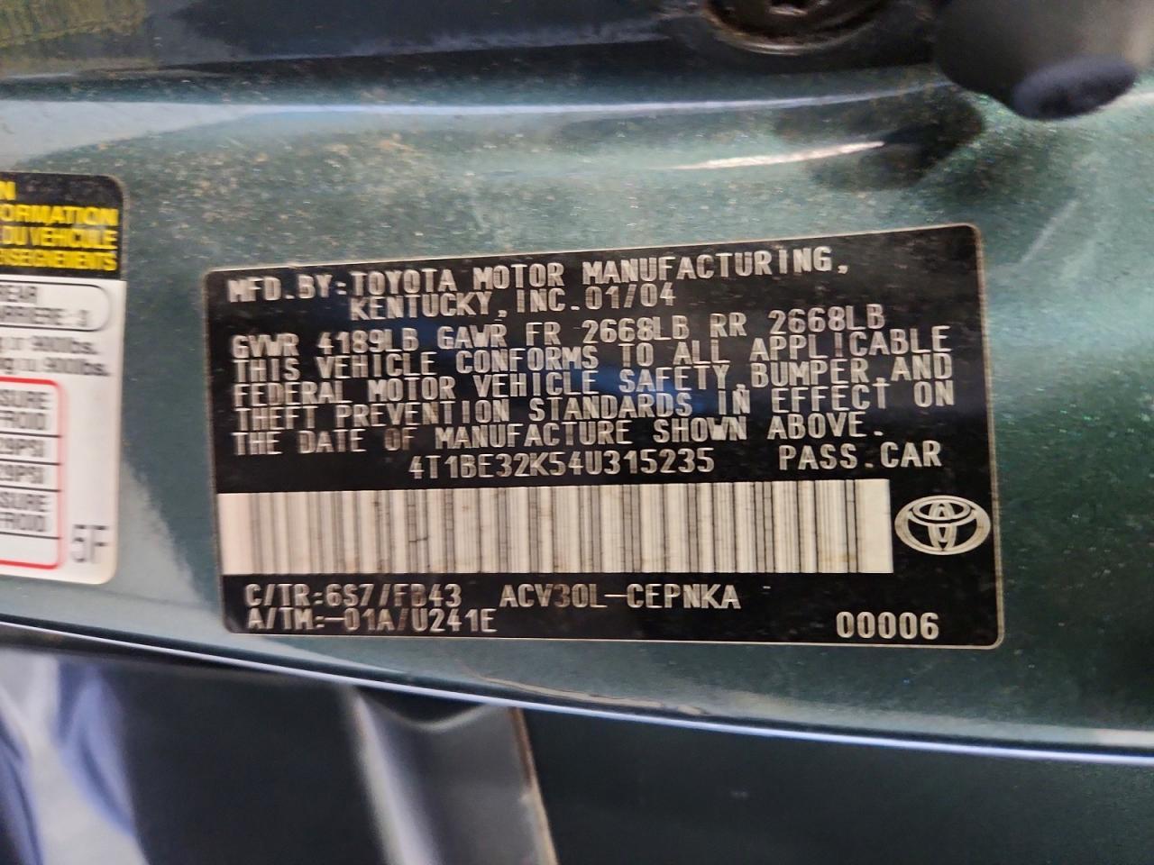 2004 TOYOTA CAMRY LE — Фото 12 из 12