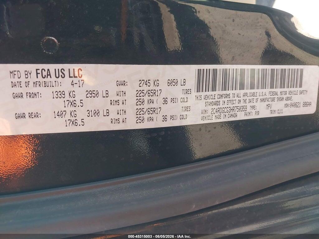 2C4RDGCG3HR750359 2017 DODGE GRAND CARAVAN photo no. 9