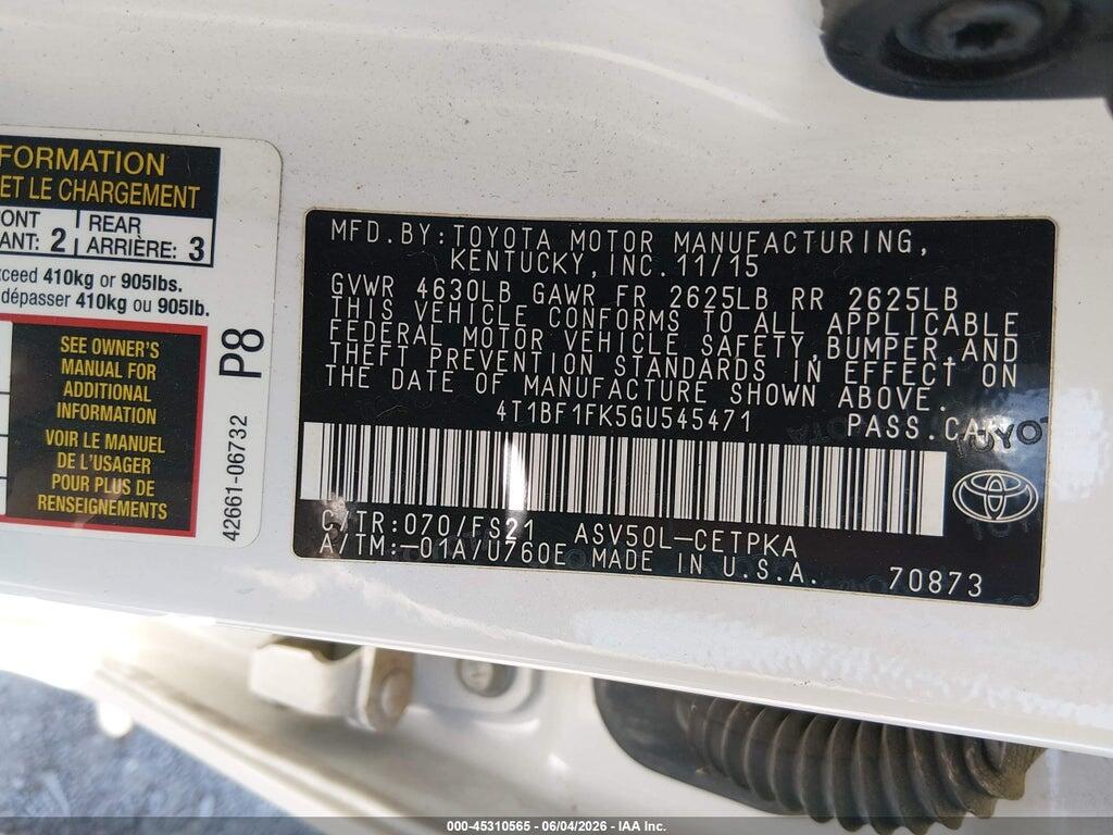 4T1BF1FK5GU545471 2016 TOYOTA CAMRY photo no. 9