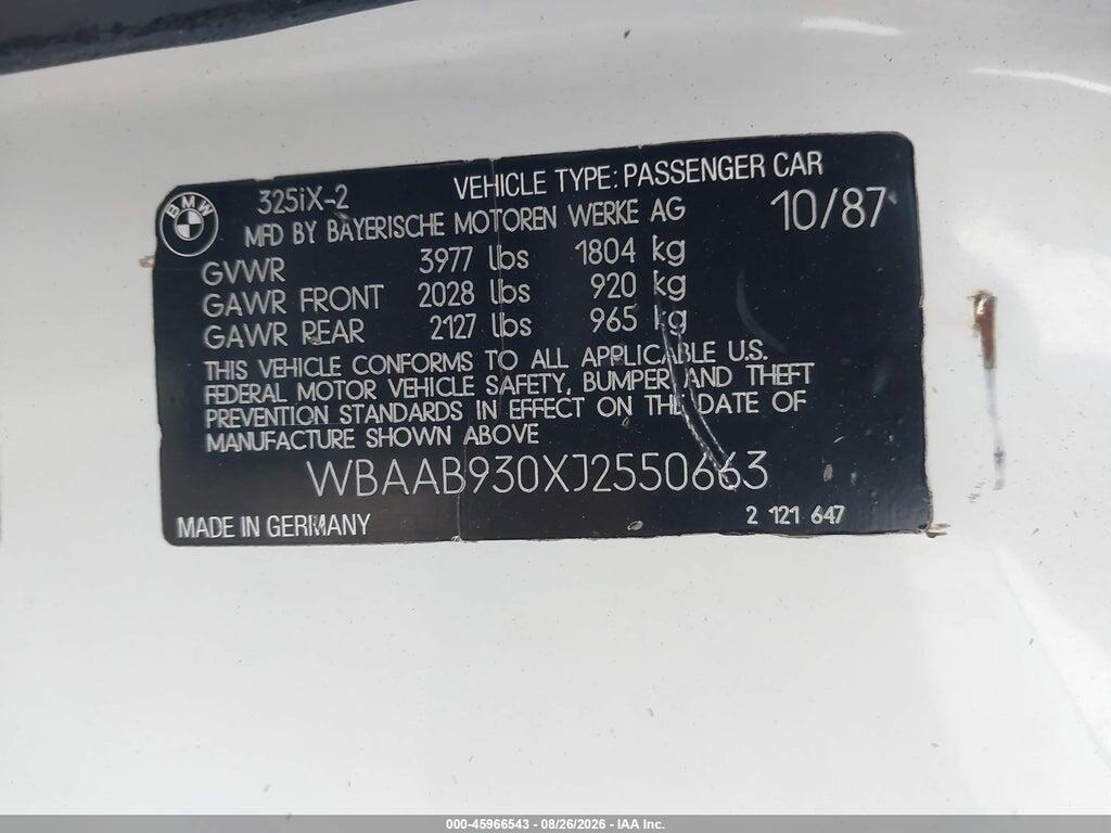 WBAAB930XJ2550663 1988 BMW 325 photo no. 9