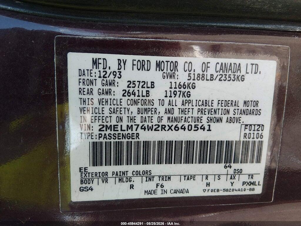 2MELM74W2RX640541 1994 MERCURY GRAND MARQUIS photo no. 9