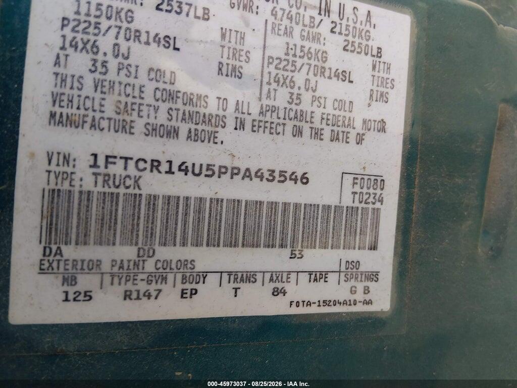 1FTCR14U5PPA43546 1993 FORD RANGER photo no. 9