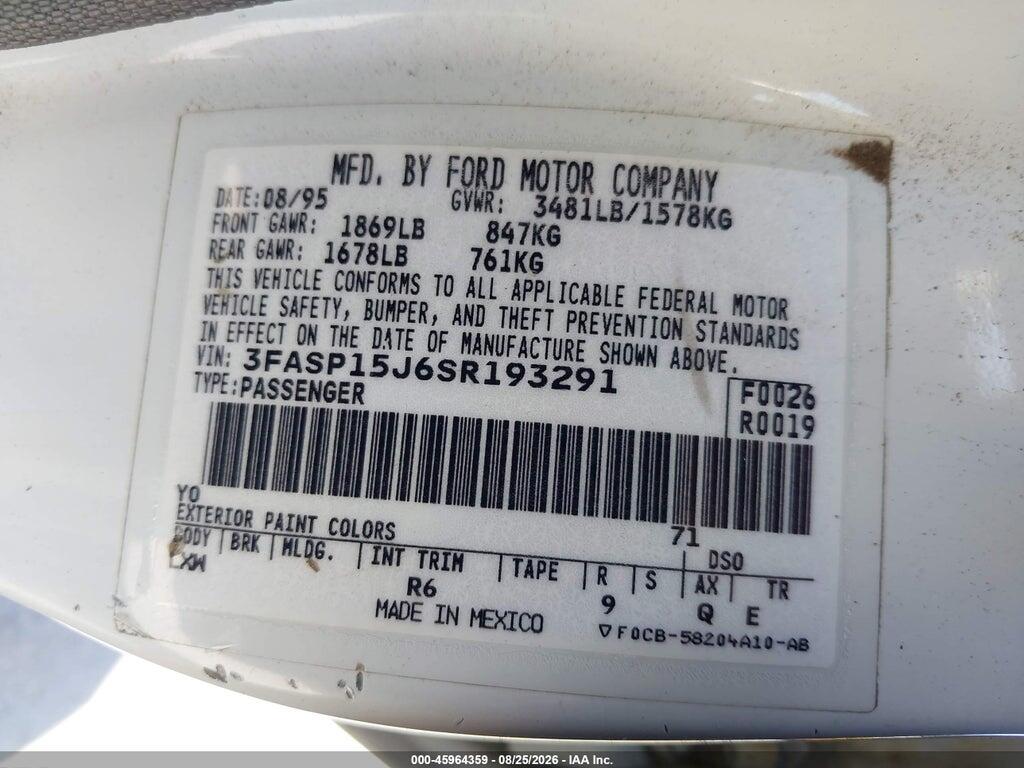 3FASP15J6SR193291 1995 FORD ESCORT photo no. 9