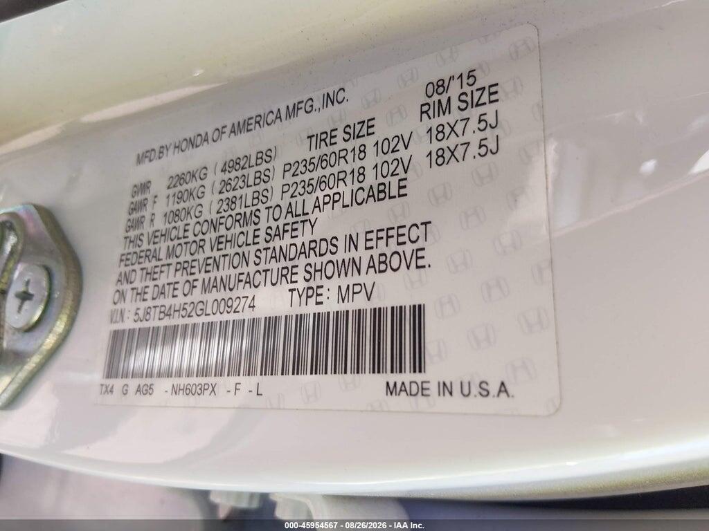 5J8TB4H52GL009274 2016 ACURA RDX photo no. 9