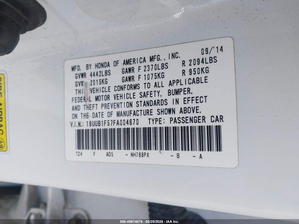 19UUB1F57FA004670 2015 ACURA TLX photo no. 9