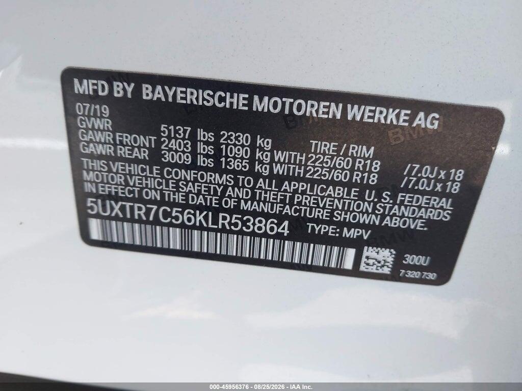 5UXTR7C56KLR53864 2019 BMW X3 photo no. 9