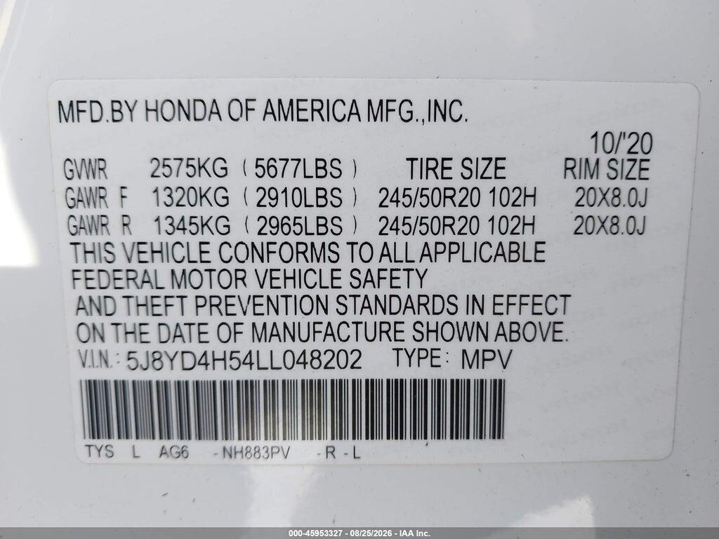5J8YD4H54LL048202 2020 ACURA MDX photo no. 9