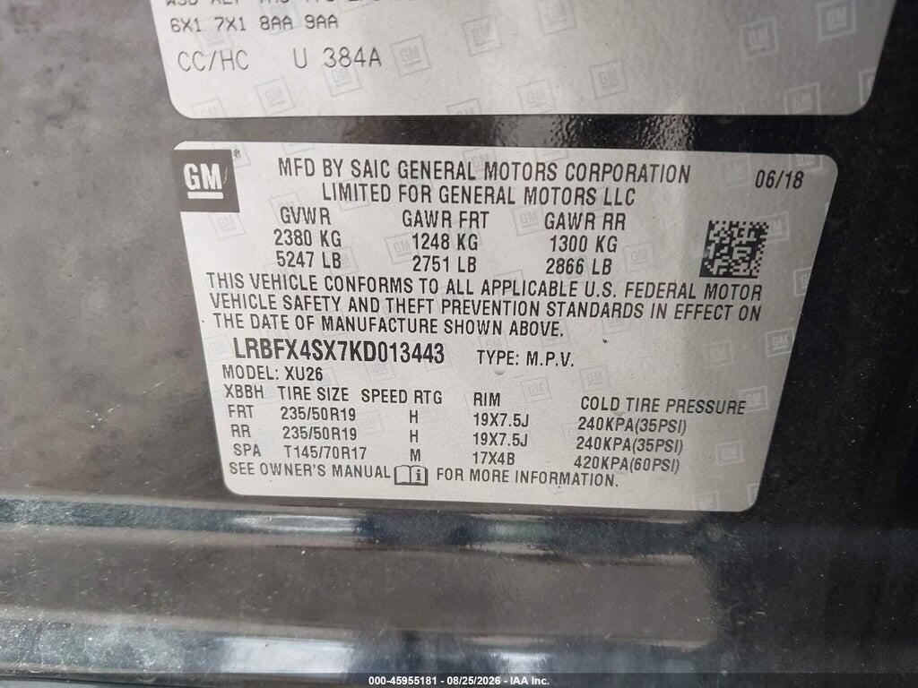 LRBFX4SX7KD013443 2019 BUICK ENVISION photo no. 9