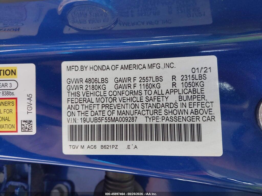19UUB5F55MA009287 2021 ACURA TLX photo no. 9