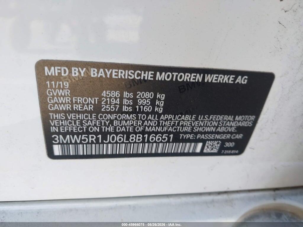 3MW5R1J06L8B16651 2020 BMW 330I photo no. 9