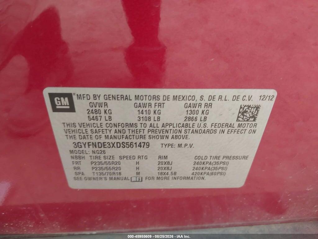 3GYFNDE3XDS561479 2013 CADILLAC SRX photo no. 9
