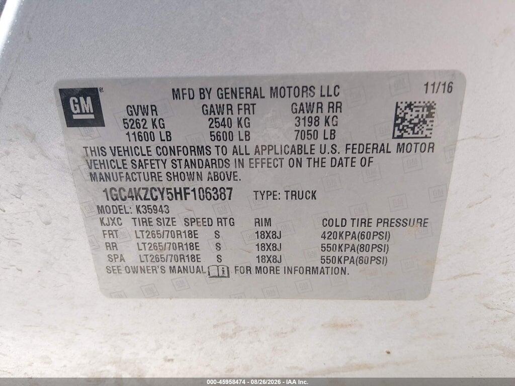 1GC4KZCY5HF106387 2017 CHEVROLET SILVERADO 3500HD photo no. 9