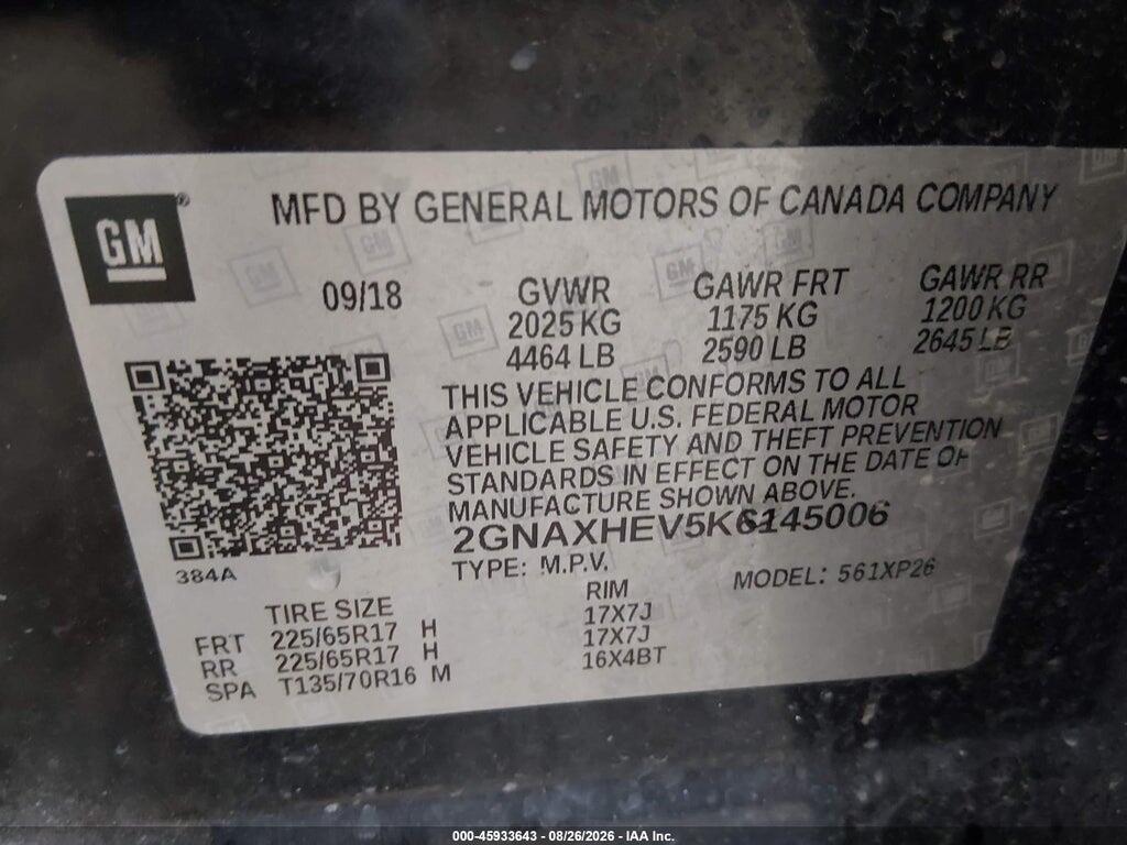2GNAXHEV5K6145006 2019 CHEVROLET EQUINOX photo no. 9