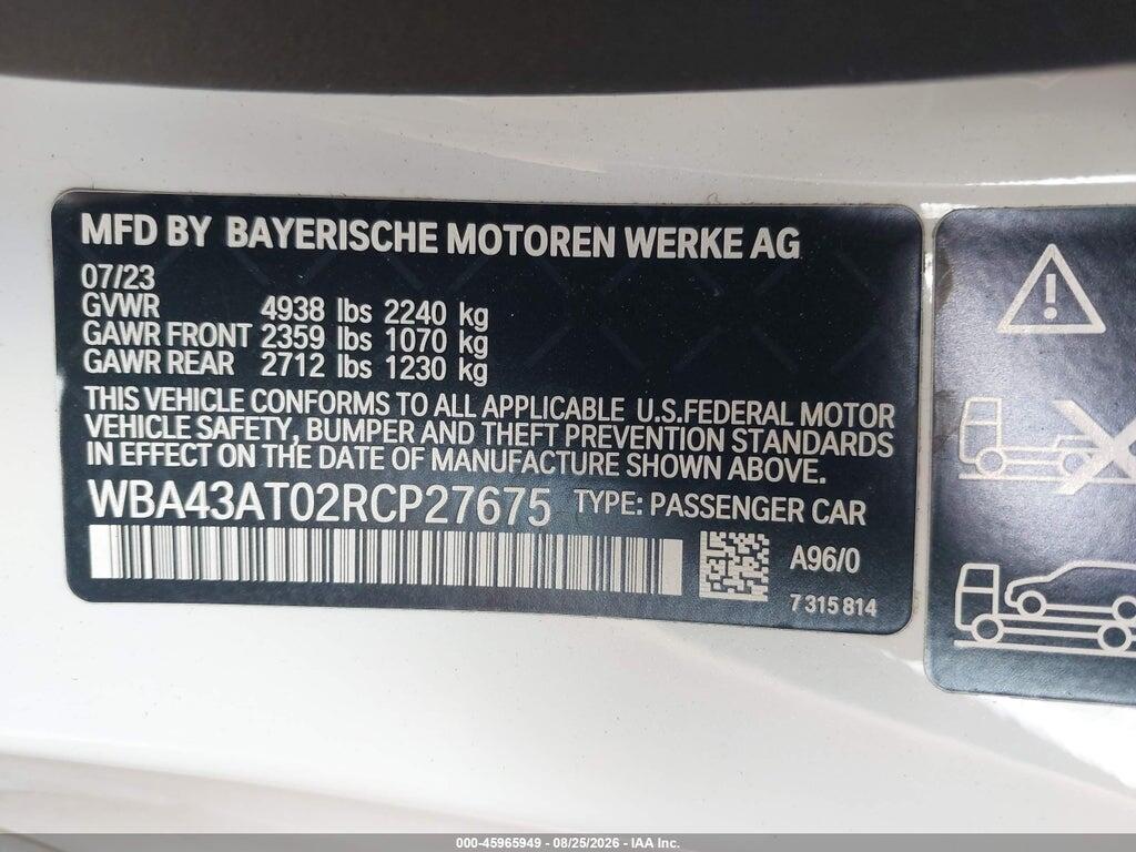 WBA43AT02RCP27675 2024 BMW 430I photo no. 9